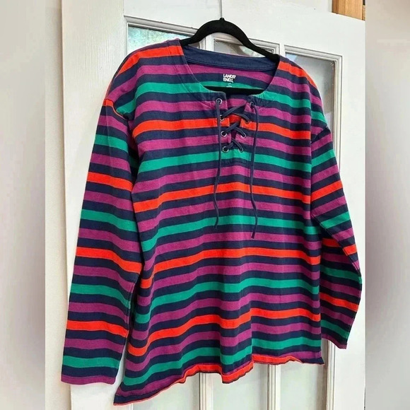 Lands' End Stripe Heavyweight Cotton Jersey Tunic Women's Size Large Petite LP - Picture 3 of 12